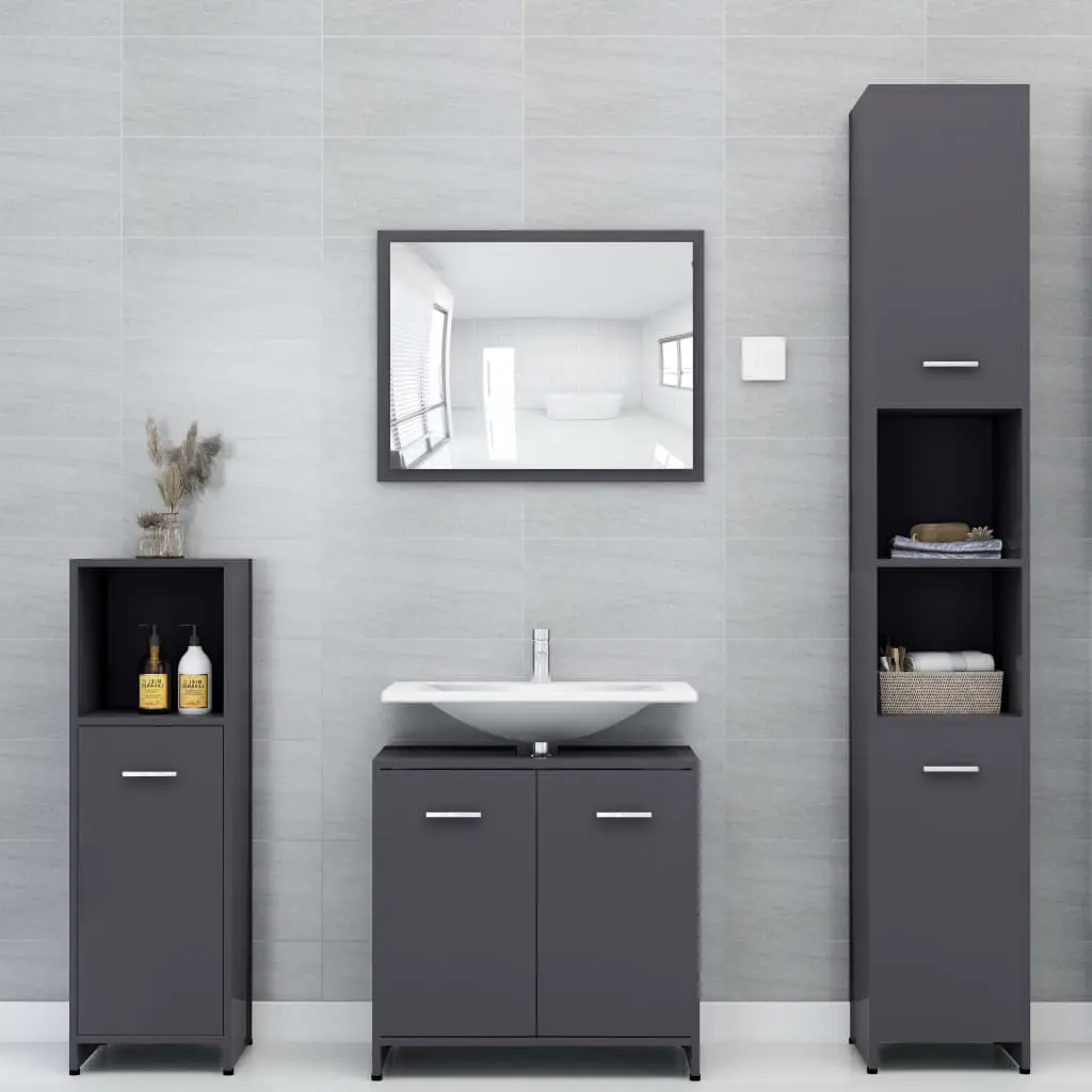 vidaXL 3 Piece Bathroom Furniture Set Grey Chipboard