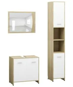 vidaXL 3 Piece Bathroom Furniture Set White and Sonoma Oak Chipboard