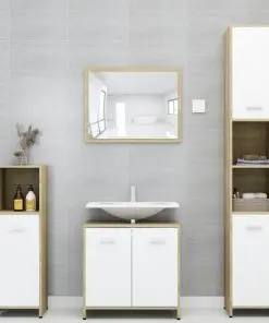 vidaXL 3 Piece Bathroom Furniture Set White and Sonoma Oak Chipboard