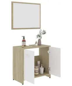 vidaXL 3 Piece Bathroom Furniture Set White and Sonoma Oak Chipboard