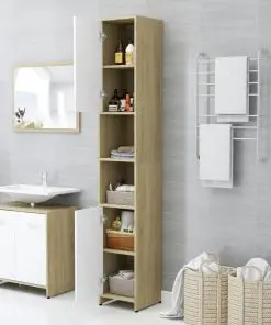 vidaXL 3 Piece Bathroom Furniture Set White and Sonoma Oak Chipboard