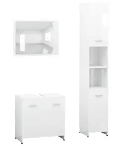 vidaXL 3 Piece Bathroom Furniture Set High Gloss White Chipboard