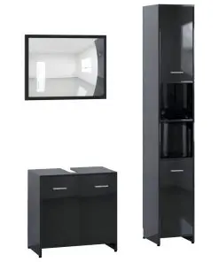 vidaXL 3 Piece Bathroom Furniture Set High Gloss Black Chipboard