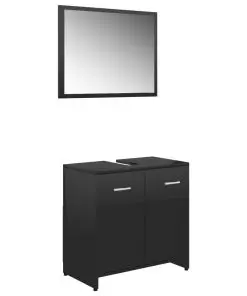 vidaXL 3 Piece Bathroom Furniture Set High Gloss Black Chipboard