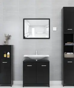 vidaXL 3 Piece Bathroom Furniture Set High Gloss Black Chipboard
