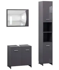 vidaXL 3 Piece Bathroom Furniture Set High Gloss Grey Chipboard