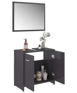 vidaXL 3 Piece Bathroom Furniture Set High Gloss Grey Chipboard