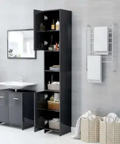 vidaXL 3 Piece Bathroom Furniture Set High Gloss Grey Chipboard