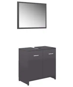 vidaXL 3 Piece Bathroom Furniture Set High Gloss Grey Chipboard