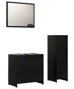 vidaXL 3 Piece Bathroom Furniture Set Black Chipboard