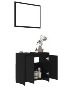 vidaXL 3 Piece Bathroom Furniture Set Black Chipboard