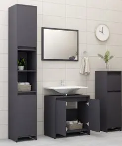 vidaXL 3 Piece Bathroom Furniture Set Grey Chipboard