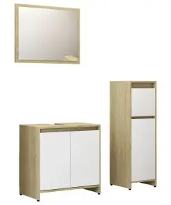 vidaXL 3 Piece Bathroom Furniture Set White and Sonoma Oak Chipboard