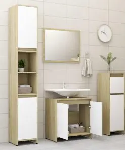 vidaXL 3 Piece Bathroom Furniture Set White and Sonoma Oak Chipboard