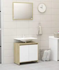 vidaXL 3 Piece Bathroom Furniture Set White and Sonoma Oak Chipboard