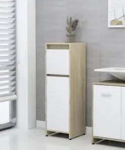vidaXL 3 Piece Bathroom Furniture Set White and Sonoma Oak Chipboard