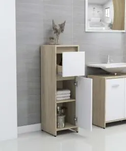 vidaXL 3 Piece Bathroom Furniture Set White and Sonoma Oak Chipboard