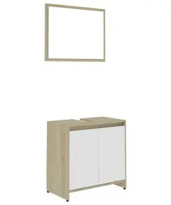vidaXL 3 Piece Bathroom Furniture Set White and Sonoma Oak Chipboard