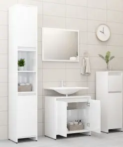 vidaXL 3 Piece Bathroom Furniture Set High Gloss White Chipboard