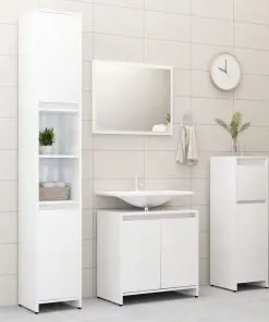 vidaXL 3 Piece Bathroom Furniture Set High Gloss White Chipboard