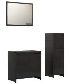 vidaXL 3 Piece Bathroom Furniture Set High Gloss Black Chipboard