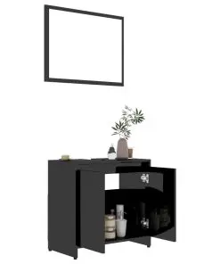 vidaXL 3 Piece Bathroom Furniture Set High Gloss Black Chipboard