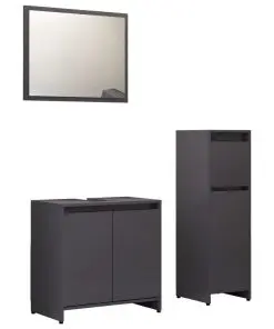 vidaXL 3 Piece Bathroom Furniture Set High Gloss Grey Chipboard