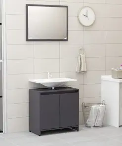 vidaXL 3 Piece Bathroom Furniture Set High Gloss Grey Chipboard
