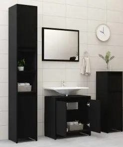 vidaXL 3 Piece Bathroom Furniture Set Black Chipboard