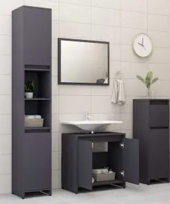 vidaXL 3 Piece Bathroom Furniture Set Grey Chipboard