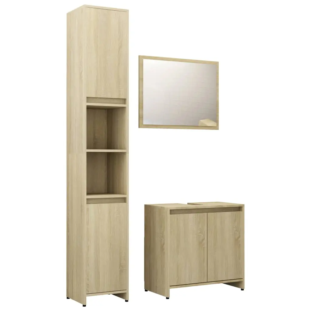 vidaXL 3 Piece Bathroom Furniture Set Sonoma Oak Chipboard