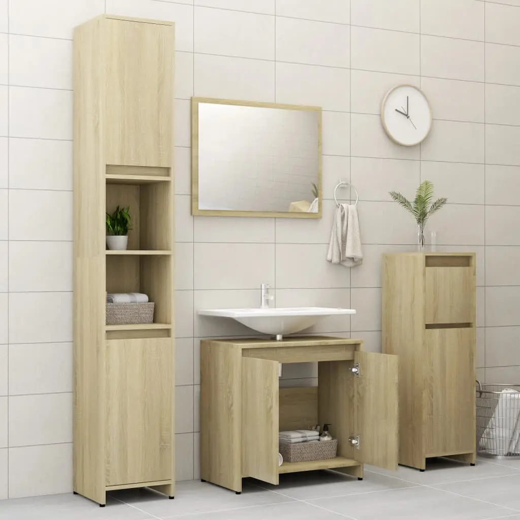 vidaXL 3 Piece Bathroom Furniture Set Sonoma Oak Chipboard