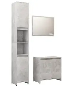 vidaXL 3 Piece Bathroom Furniture Set Concrete Grey Chipboard