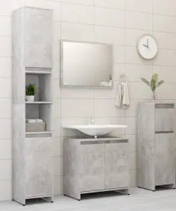 vidaXL 3 Piece Bathroom Furniture Set Concrete Grey Chipboard