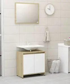 vidaXL 3 Piece Bathroom Furniture Set White and Sonoma Oak Chipboard