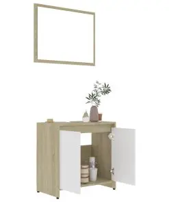 vidaXL 3 Piece Bathroom Furniture Set White and Sonoma Oak Chipboard