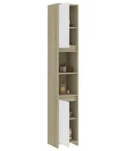 vidaXL 3 Piece Bathroom Furniture Set White and Sonoma Oak Chipboard