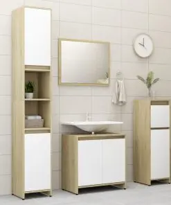 vidaXL 3 Piece Bathroom Furniture Set White and Sonoma Oak Chipboard