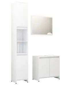 vidaXL 3 Piece Bathroom Furniture Set High Gloss White Chipboard