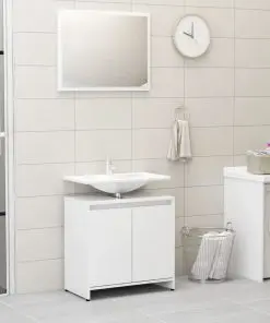 vidaXL 3 Piece Bathroom Furniture Set High Gloss White Chipboard