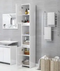 vidaXL 3 Piece Bathroom Furniture Set High Gloss White Chipboard