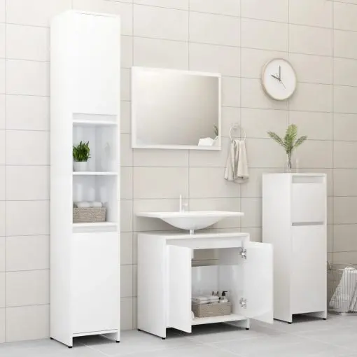 vidaXL 3 Piece Bathroom Furniture Set High Gloss White Chipboard