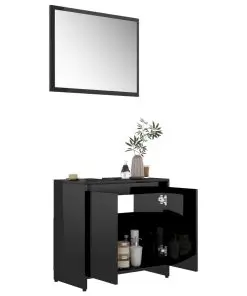 vidaXL 3 Piece Bathroom Furniture Set High Gloss Black Chipboard