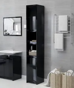 vidaXL 3 Piece Bathroom Furniture Set High Gloss Black Chipboard