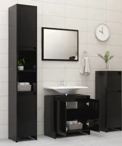 vidaXL 3 Piece Bathroom Furniture Set High Gloss Black Chipboard