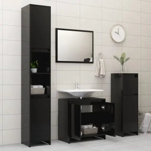 vidaXL 3 Piece Bathroom Furniture Set High Gloss Black Chipboard