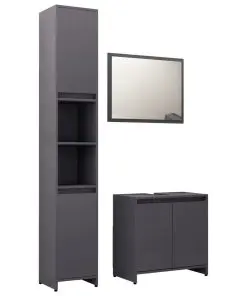 vidaXL 3 Piece Bathroom Furniture Set High Gloss Grey Chipboard