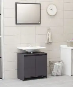 vidaXL 3 Piece Bathroom Furniture Set High Gloss Grey Chipboard