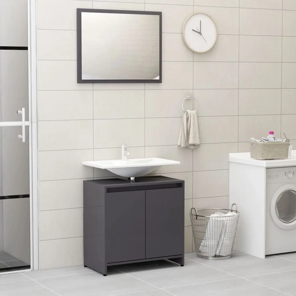 vidaXL 3 Piece Bathroom Furniture Set High Gloss Grey Chipboard