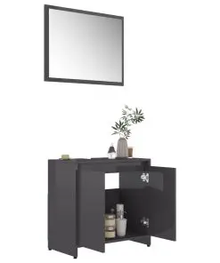 vidaXL 3 Piece Bathroom Furniture Set High Gloss Grey Chipboard